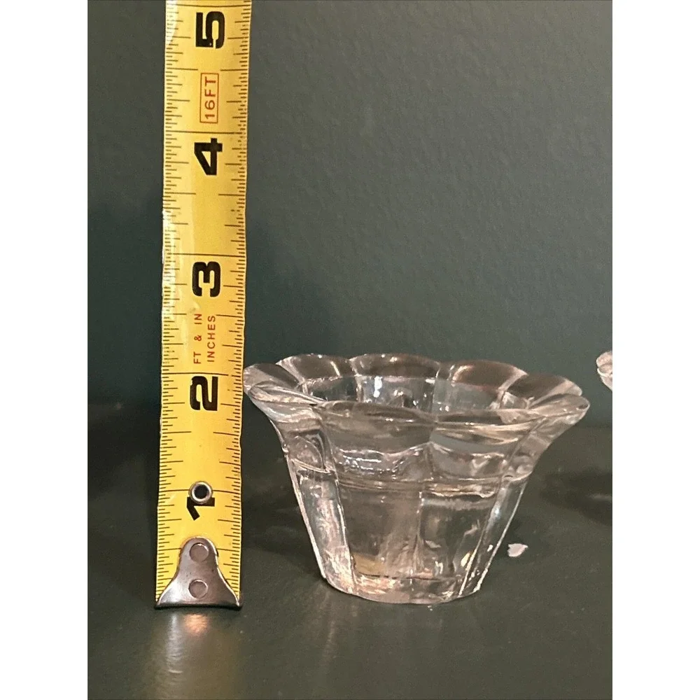 Vintage Pair of Clear Glass Floral Rosette Candleblock Candle‎ Holders Set Decor